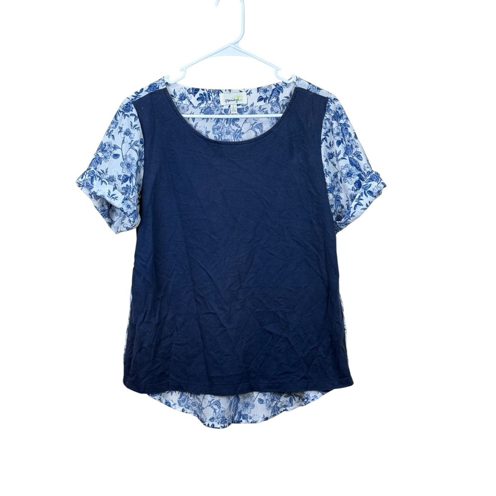 Anthropologie Porridge Floral‎ Blouse Blue White Small EUC